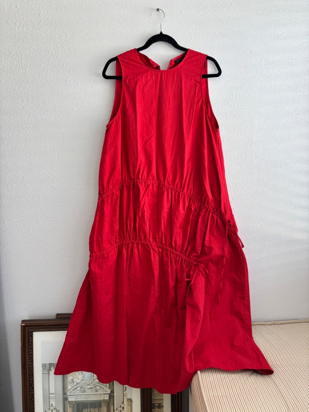 ZARA RED NYLON SLEEVELESS MIDI DRESS WITH TIES - SIZE XL - Picture 5 of 7